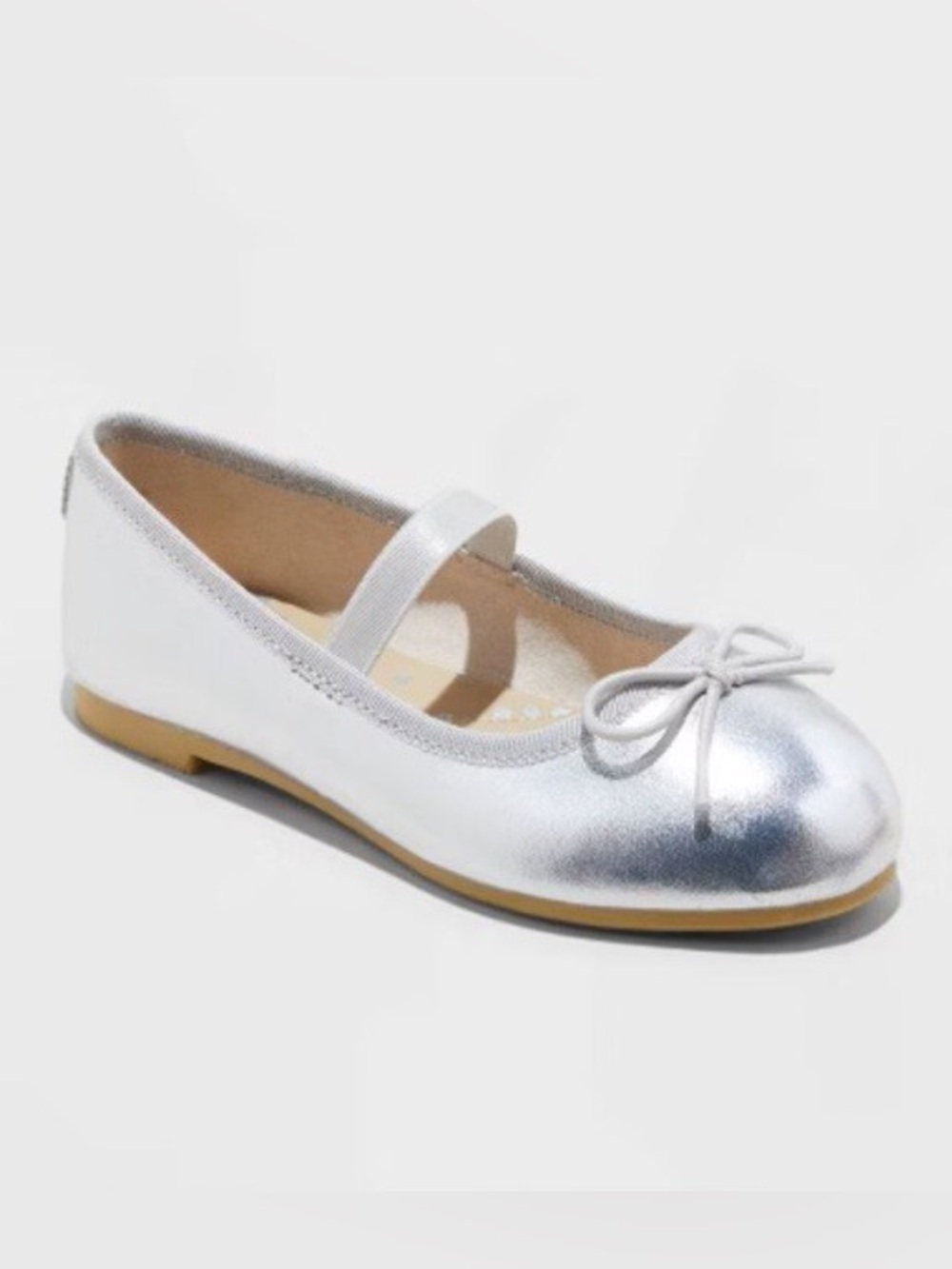 Cat & Jack Toddler Girl Ballet Flats Silver Nora Slip-On Shoes Size 7